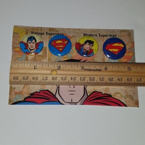 4 Small Superman Pins 2 Vintage Look 2 Modern DC Superhero Pinback Lot Cartoon - Picture 4 of 6